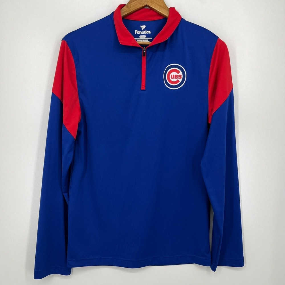 Fanatics Chicago Cubs Mens Small Blue Red Quarter Zip Pullover MLB Baseball
